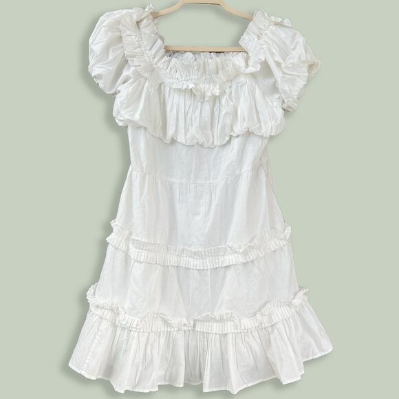 Love The Label | White Cotton Tiered Ruffle Mini Dress | L | Minor Flaws - Picture 2 of 15